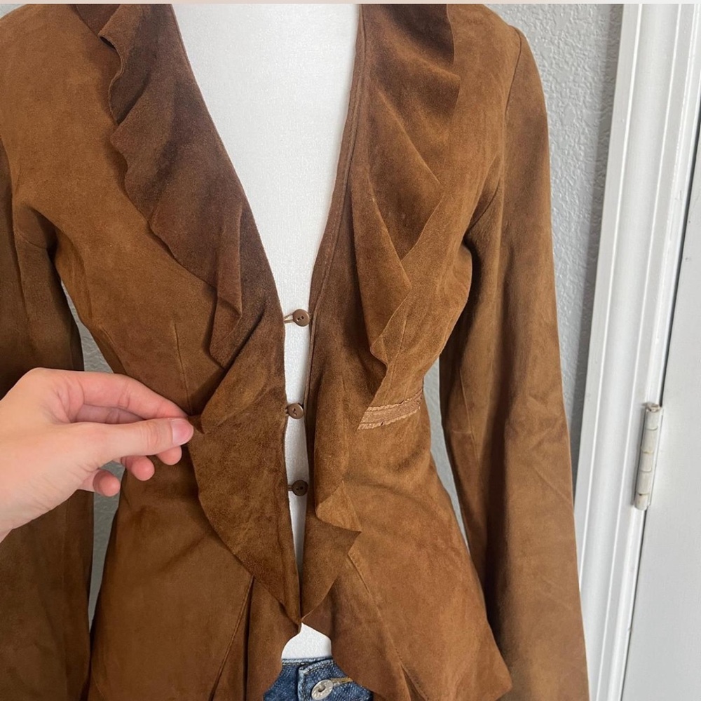 Vintage Express Brown Ruffled Blazer - Picture 4 of 7
